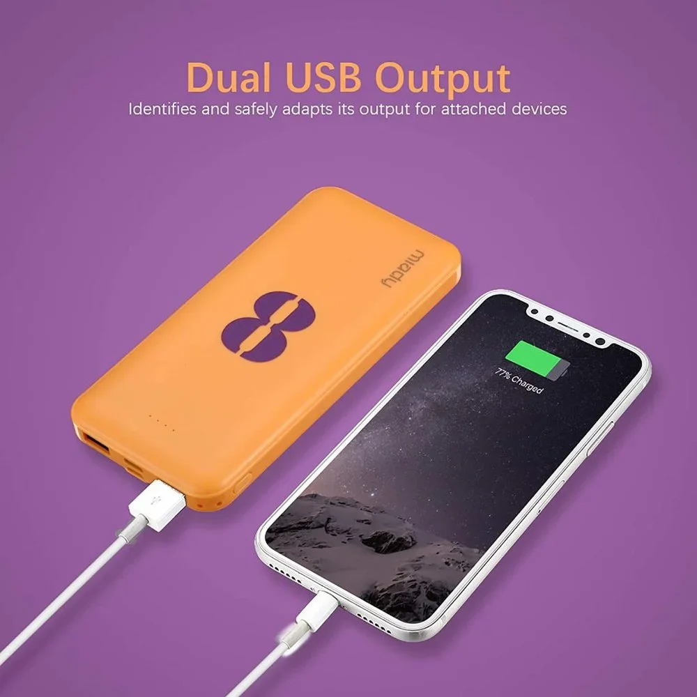 2-Pack Miady 10000mAh Dual USB Portable Charger, Fast Charging Power Bank